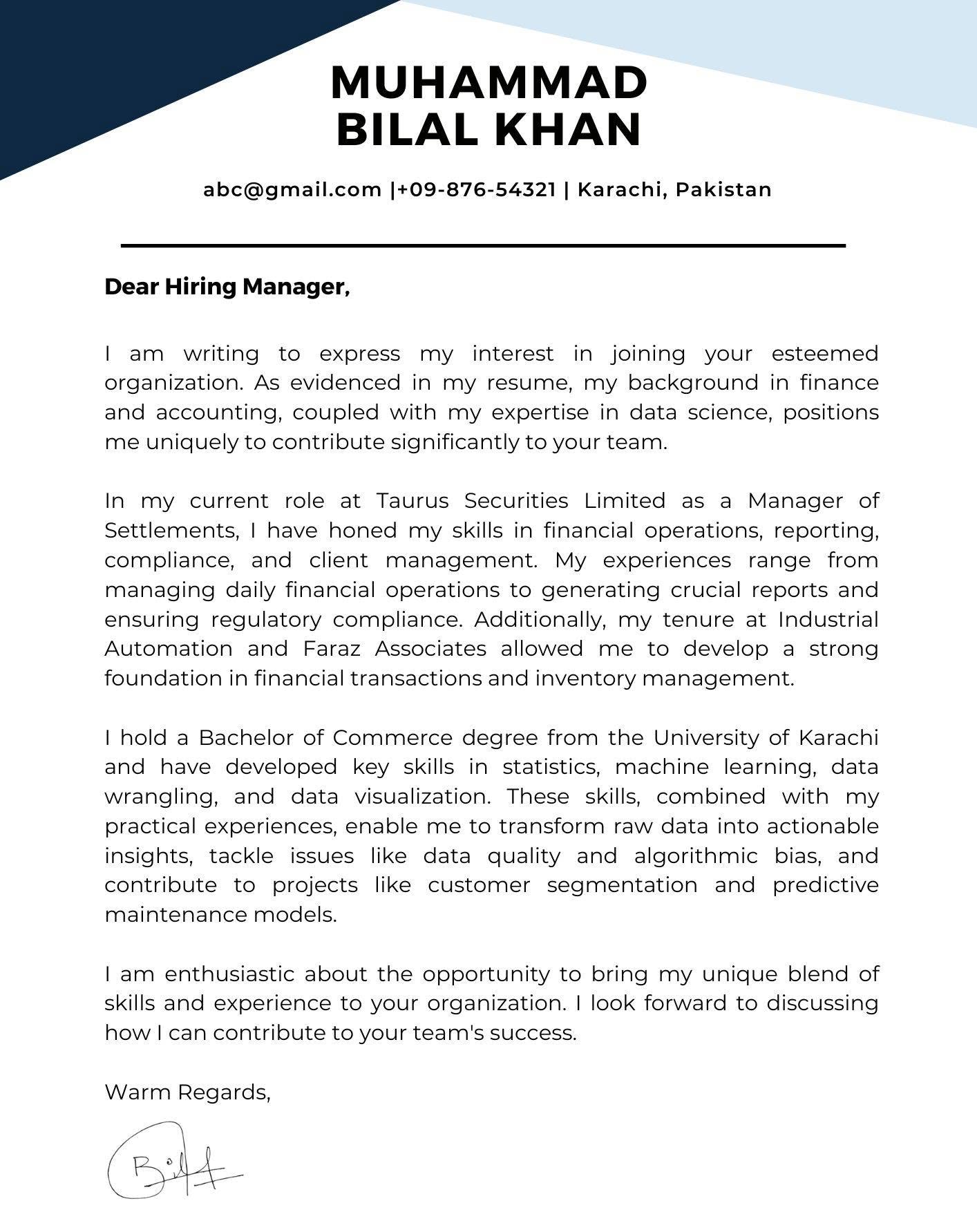 Cover Letter Sample 3